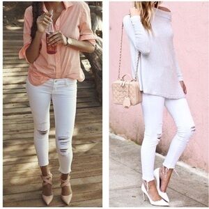 J Brand 9326 Low Rise Crop Distressed Destroyed Bohemian White Skinny Jeans